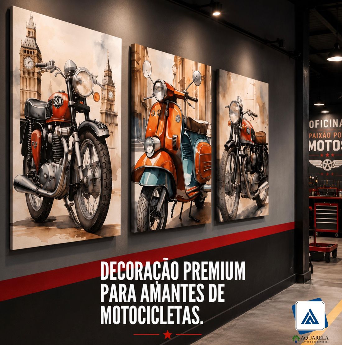 Telas de motocicletas em loja